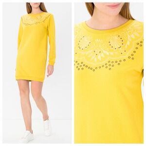 Desigual Womens Yellow Embroidered Studded Sweatshirt Dress Size XXL